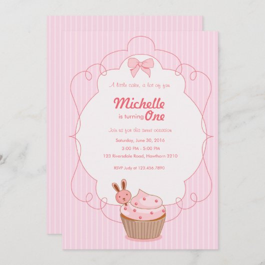 Cupcake Birthday Uitnodiging/Cupcake Uitnodiging (Voorkant / Achterkant)