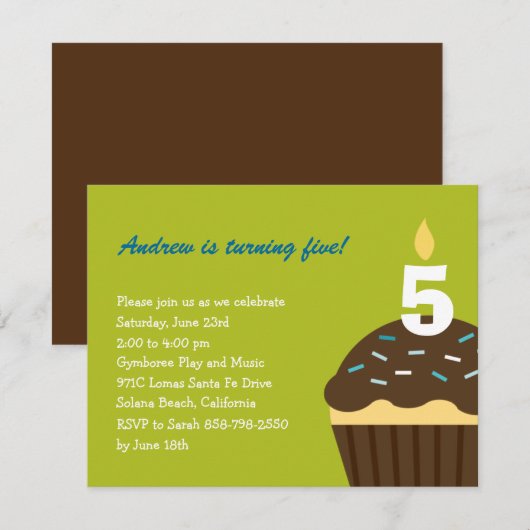 Cupcake Birthday Uitnodiging - Limoen (Voorkant / Achterkant)