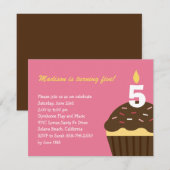 Cupcake Birthday Uitnodiging - Roze (Voorkant / Achterkant)