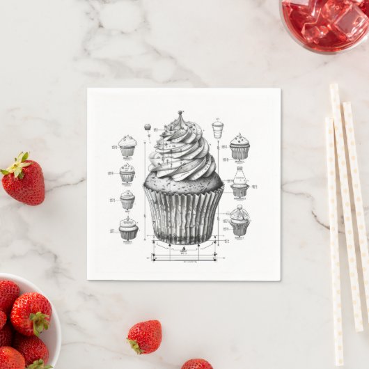 Cupcake Blauwdruk Monochromatisch Servet (Insitu)