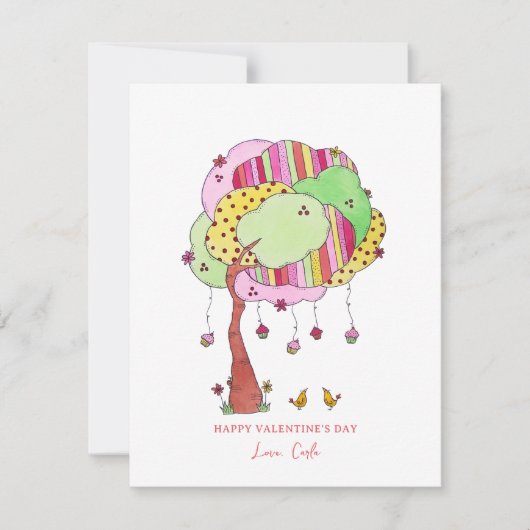 Cupcake Boom met Vogels Valentijnsdag Kaart (Voorkant)