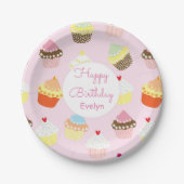 Cupcake Borden van zogenaamd roze Birthday Party Papieren Bordje (Voorkant)