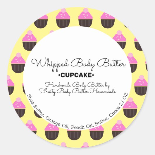 Cupcake Boter Bad Merkverpakking Ronde Sticker (Voorkant)
