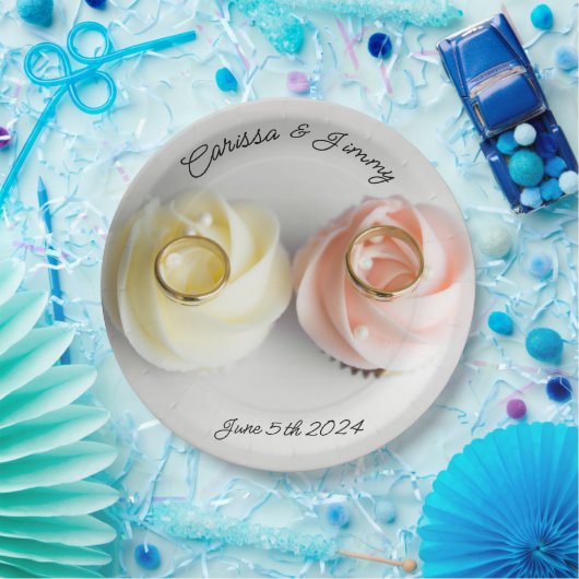 Cupcake bruidstaart roze geel papieren bordje (Feest)