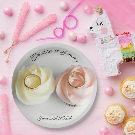 Cupcake bruidstaart roze geel papieren bordje (Feest)