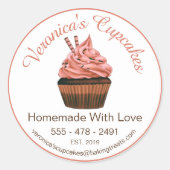 Cupcake Bruin Met Contactgegevens Ronde Sticker (Voorkant)