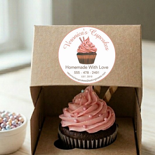 Cupcake Bruin Met Contactgegevens Ronde Sticker