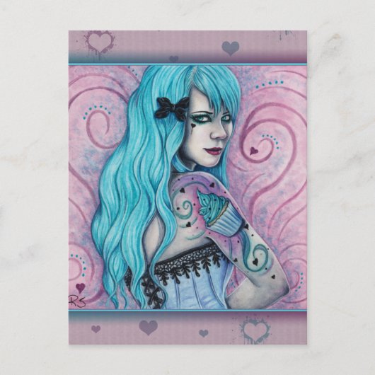 Cupcake Bubblegoth Pink Tattoos Turquoise Briefkaa Briefkaart (Voorkant)