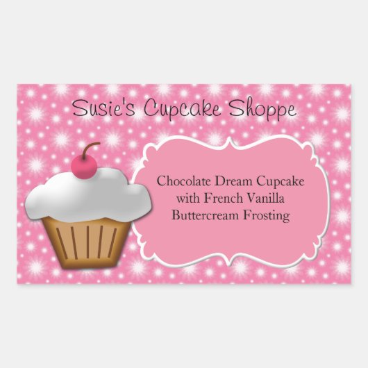 Cupcake Business of Box Label, Roze en Wit Rechthoekige Sticker (Voorkant)