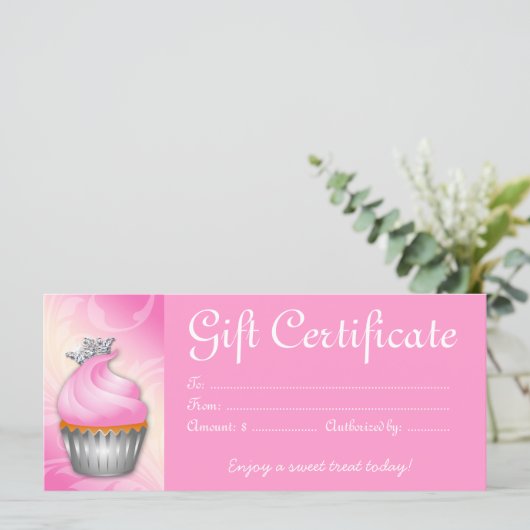 Cupcake Cadeaubon Crown Pink Silver (Staand voorkant)