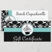 Cupcake Cadeaubon Floral Damask Blue Black (Voorkant / Achterkant)