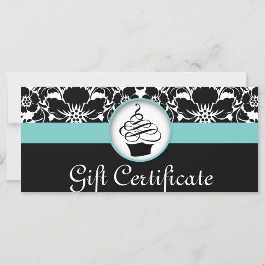 Cupcake Cadeaubon Floral Damask Blue Black (Voorkant)