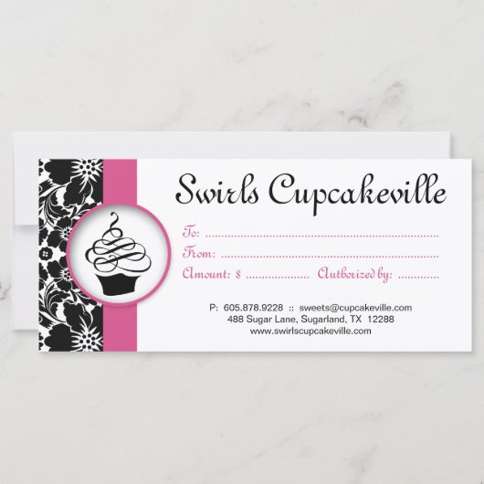 Cupcake Cadeaubon Floral Damask Pink Black (Achterkant)