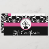 Cupcake Cadeaubon Floral Damask Pink Black (Voorkant / Achterkant)