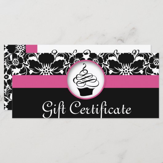 Cupcake Cadeaubon Floral Damask Pink Black (Voorkant / Achterkant)