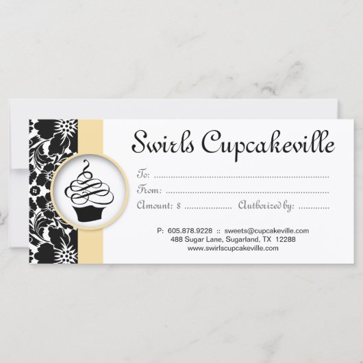 Cupcake Cadeaubon Floral Damask Yellow (Achterkant)