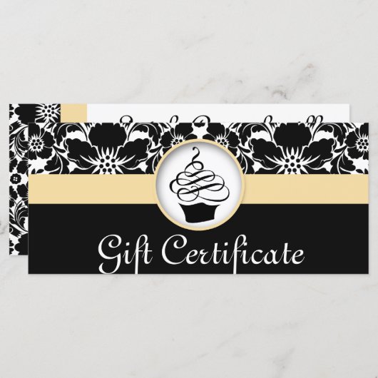 Cupcake Cadeaubon Floral Damask Yellow (Voorkant / Achterkant)