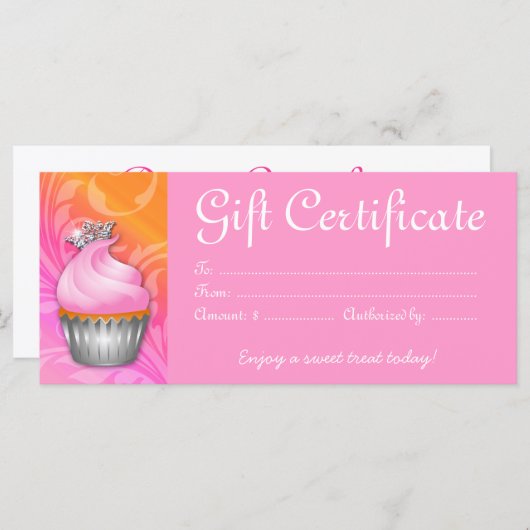 Cupcake Cadeaubon Kroonroze Sinaasappel (Voorkant / Achterkant)