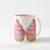Cupcake Caffee Mok, Tasty Cherry Cupcakes Tweekleurige Koffiemok (Voorkant rechts)