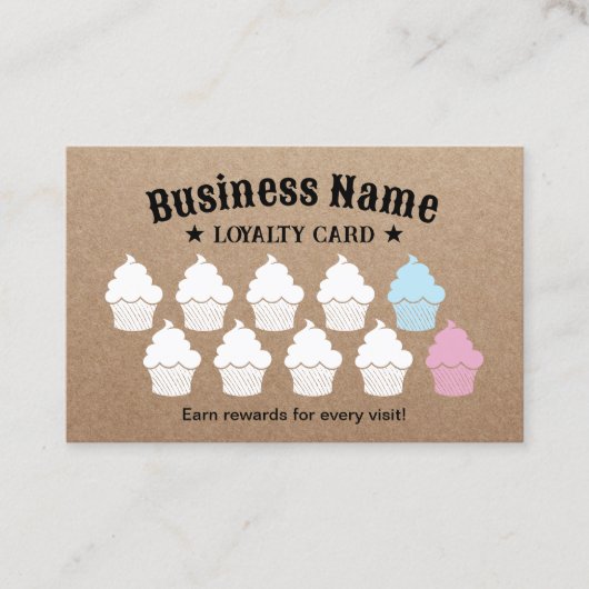 Cupcake Cake Bakery Rustic Kraft Loyalty Reward (Voorkant)