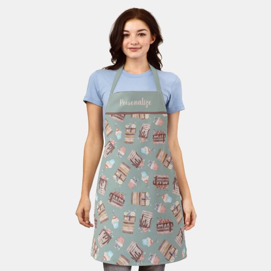 Cupcake Cake Dessert Pattern Women's Cooking Apron Schort (Gedragen)