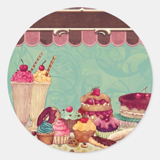 Cupcake Cake Party Sign Banner Ronde Sticker (Voorkant)