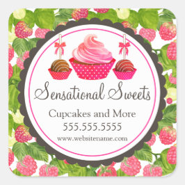 Cupcake Cake Pop Raspberry Bakkerij Box Seals Vierkante Sticker