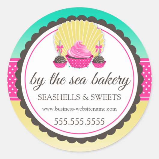 Cupcake Cake Poppen Seashell Bakkerij Box Seals Ronde Sticker (Voorkant)