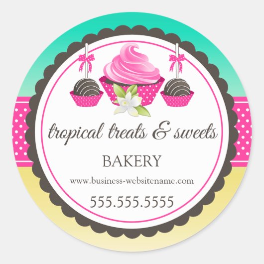 Cupcake Cake Poppen Tropische Bakkerij Box Seals Ronde Sticker (Voorkant)