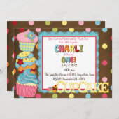 Cupcake Cake verjaardagsfeestje uitnodigingen (Voorkant / Achterkant)