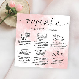 Cupcake Care Instructies Blush Roze Waterverf Vierkante Visitekaartje