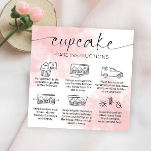 Cupcake Care Instructies Blush Roze Waterverf Vierkante Visitekaartje