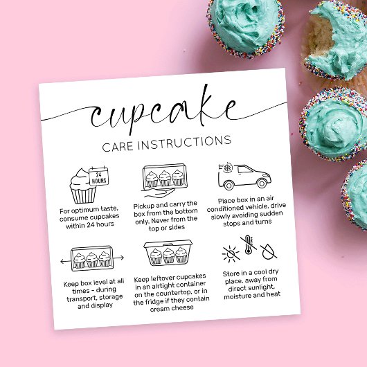 Cupcake Care Kaart Elegant Script Minimaal Bedankt Vierkante Visitekaartje