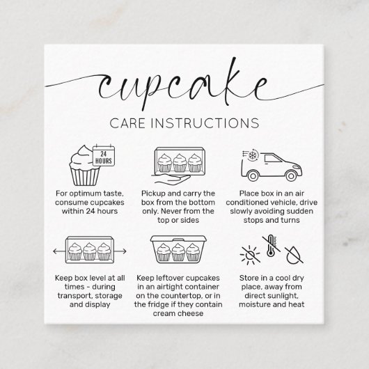 Cupcake Care Kaart Elegant Script Minimaal Bedankt Vierkante Visitekaartje (Voorkant)