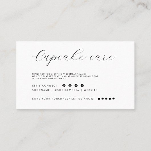 Cupcake Care Minimalist Flat Thank You Card Visitekaartje (Achterkant)