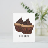 Cupcake cartoon illustratie briefkaart (Staand voorkant)