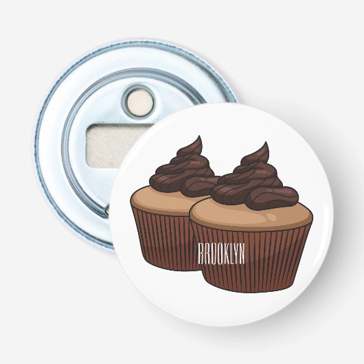 Cupcake cartoon illustratie button flesopener (Voorkant)