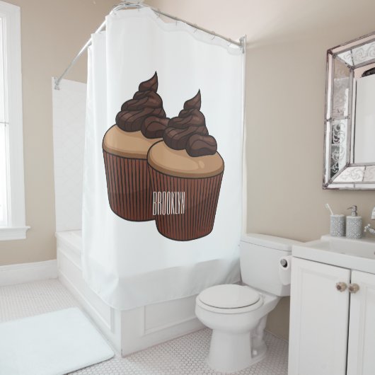 Cupcake cartoon illustratie douchegordijn (In situ)