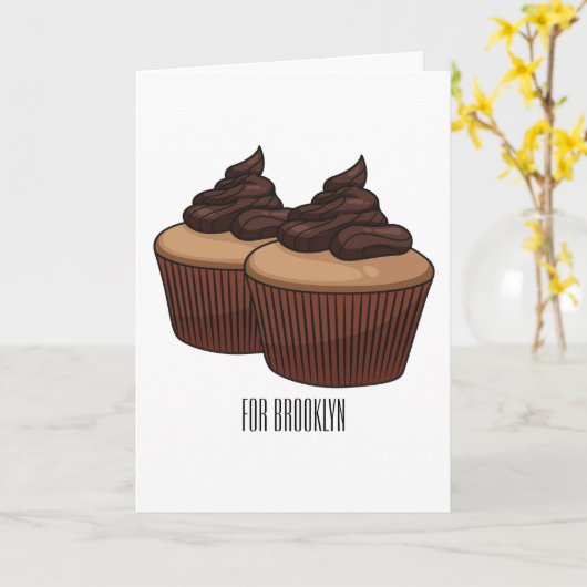 Cupcake cartoon illustratie kaart (Gele Bloem)