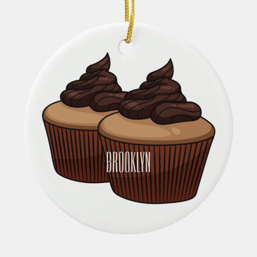 Cupcake cartoon illustratie keramisch ornament (Voorkant)