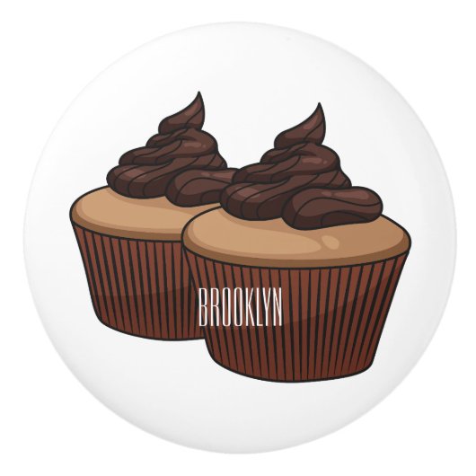 Cupcake cartoon illustratie keramische knop (Voorkant)