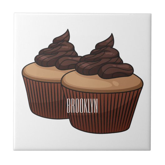 Cupcake cartoon illustratie tegeltje (Voorkant)