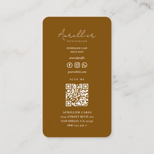 Cupcake Cateraar Bakkerij Bruin Chocolade Modern Visitekaartje (Achterkant)