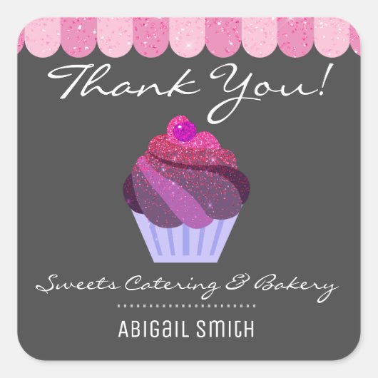 Cupcake Catering Bakkerij Girly Glitter Square Sti Vierkante Sticker (Voorkant)
