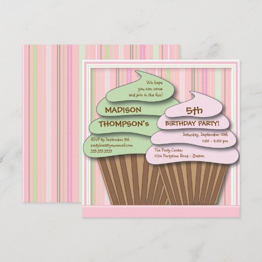 Cupcake Celebration Birthday Party Invitation Kaart (Voorkant / Achterkant)