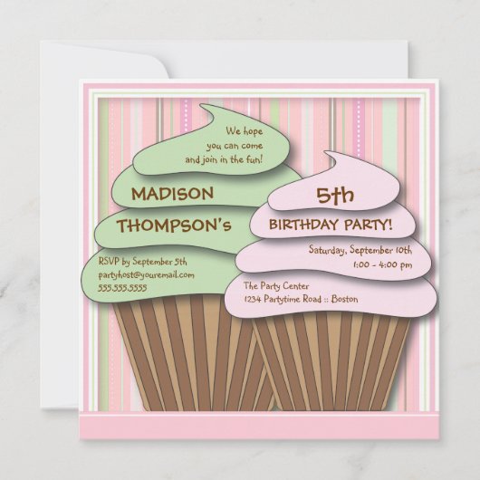Cupcake Celebration Birthday Party Invitation Kaart (Voorkant)