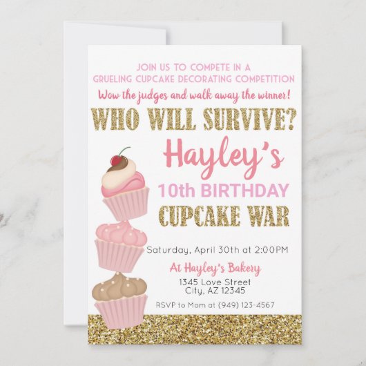 Cupcake Challenge Baking Pink & Gold Birthday Kaart (Voorkant)