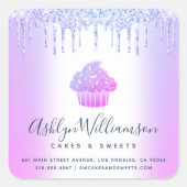 Cupcake Chic Bakery Chef Blue Paars Glitter Driver Vierkante Sticker (Voorkant)