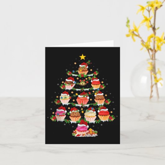 Cupcake Christmas Tree Lights Funny Fast Food Cupc Kaart (Gele Bloem)
