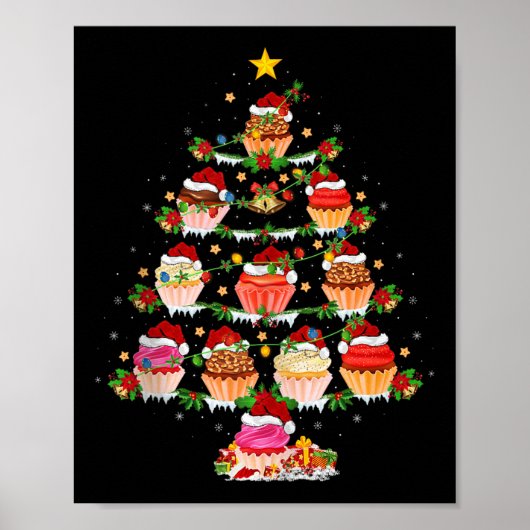 Cupcake Christmas Tree Lights Funny Fast Food Cupc Poster (Voorkant)